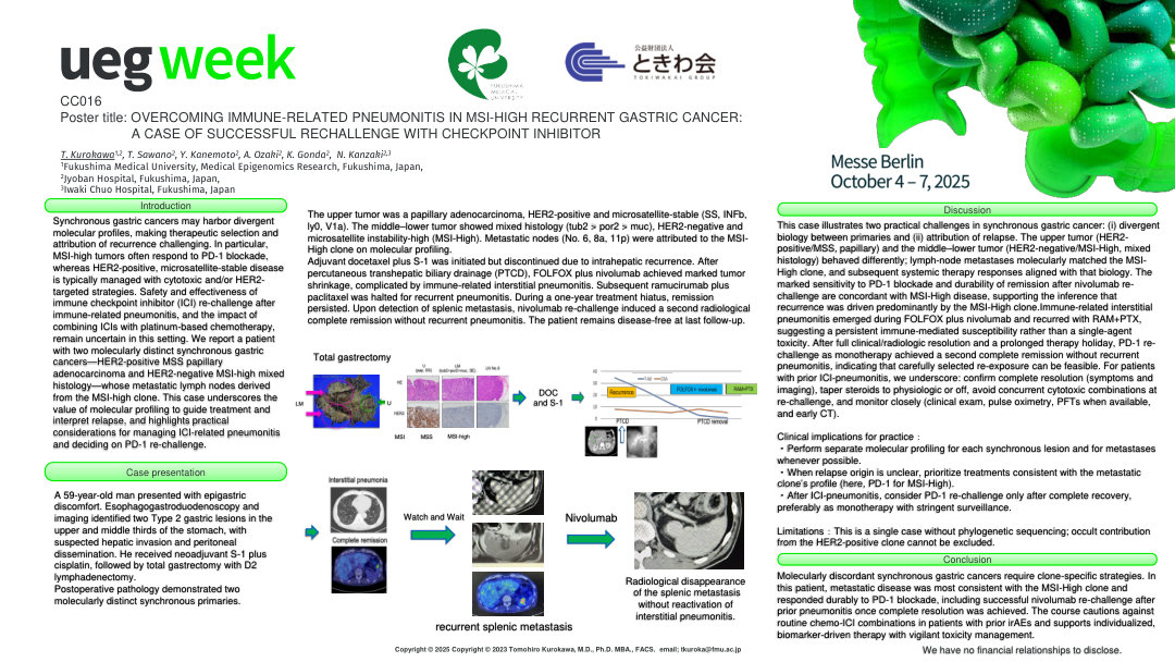 OVERCOMING IMMUNE-RELATED PNEUMONITIS IN MSI-HIGH RECURRENT GASTRIC CANCER: A CASE OF SUCCESSFUL RECHALLENGE WITH CHECKPOINT INHIBITION