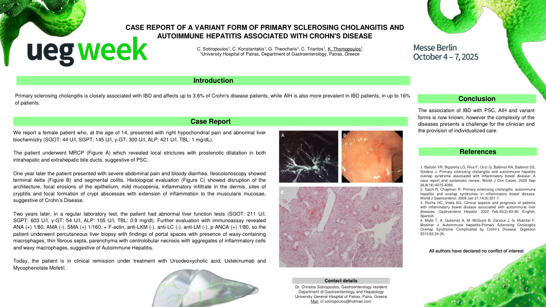 CASE REPORT OF A VARIANT FORM OF PRIMARY SCLEROSING CHOLANGITIS AND AUTOIMMUNE HEPATITIS ASSOCIATED WITH CROHN'S DISEASE