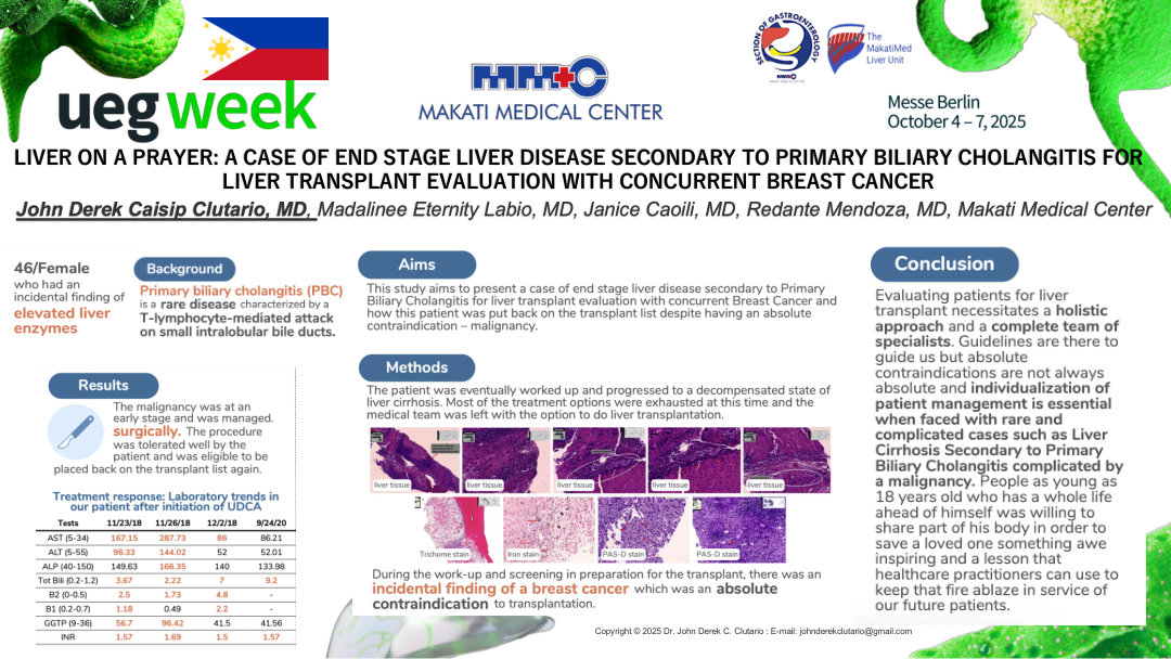 LIVER ON A PRAYER: A CASE OF END STAGE LIVER DISEASE SECONDARY TO PRIMARY BILIARY CHOLANGITIS FOR LIVER TRANSPLANT EVALUATION WITH CONCURRENT BREAST CANCER