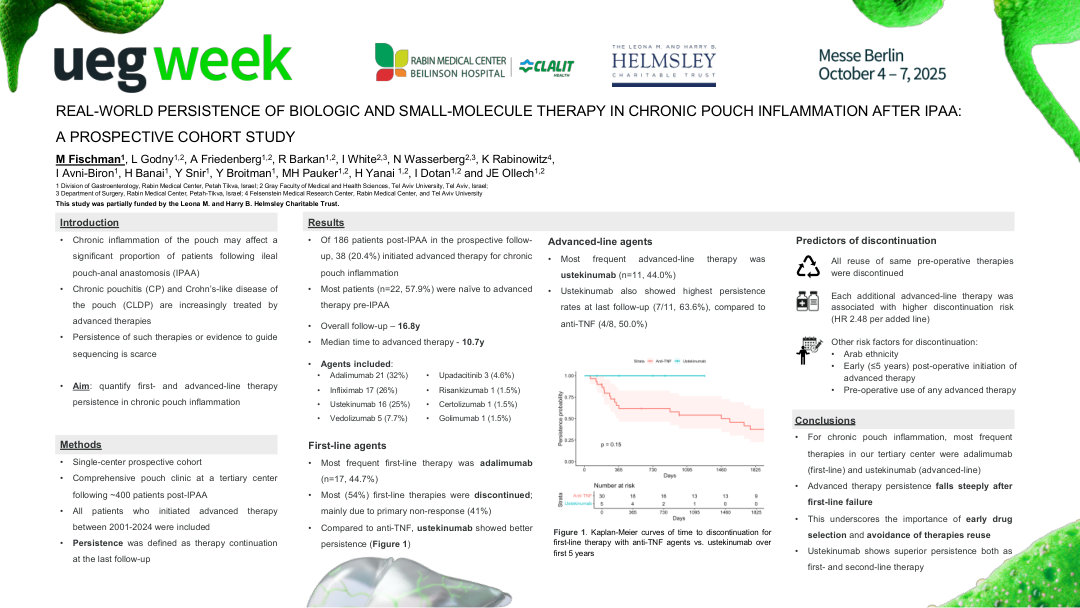 REAL‑WORLD PERSISTENCE OF BIOLOGIC AND SMALL‑MOLECULE THERAPY IN CHRONIC POUCH INFLAMMATION AFTER IPAA: A PROSPECTIVE COHORT STUDY