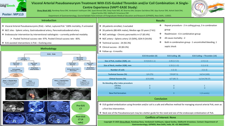 VISCERAL ARTERIAL PSEUDOANEURYSM TREATMENT WITH EUS-GUIDED THROMBIN OR THROMBIN-COIL COMBINATION: A SINGLE-CENTRE EXPERIENCE (VAPT-EASE STUDY)
