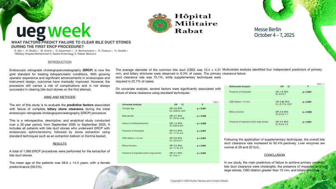WHAT FACTORS PREDICT FAILURE TO CLEAR BILE DUCT STONES DURING THE FIRST ERCP PROCEDURE?