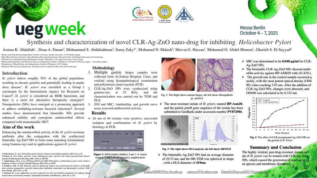 SYNTHESIS AND CHARACTERIZATION OF NOVEL CLR-AG-ZNO NANO-DRUG FOR INHIBITING HELICOBACTER PYLORI