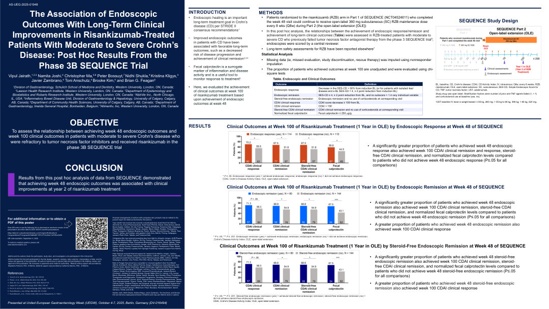 THE ASSOCIATION OF ENDOSCOPIC OUTCOMES WITH LONG-TERM CLINICAL IMPROVEMENTS IN RISANKIZUMAB-TREATED PATIENTS WITH MODERATE TO SEVERE CROHN’S DISEASE: POST HOC RESULTS FROM THE PHASE 3 SEQUENCE TRIAL