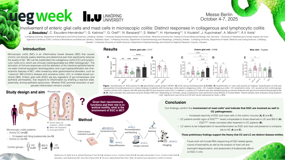INVOLVEMENT OF ENTERIC GLIAL CELLS AND MAST CELLS IN MICROSCOPIC COLITIS: DISTINCT RESPONSES IN COLLAGENOUS AND LYMPHOCYTIC COLITIS