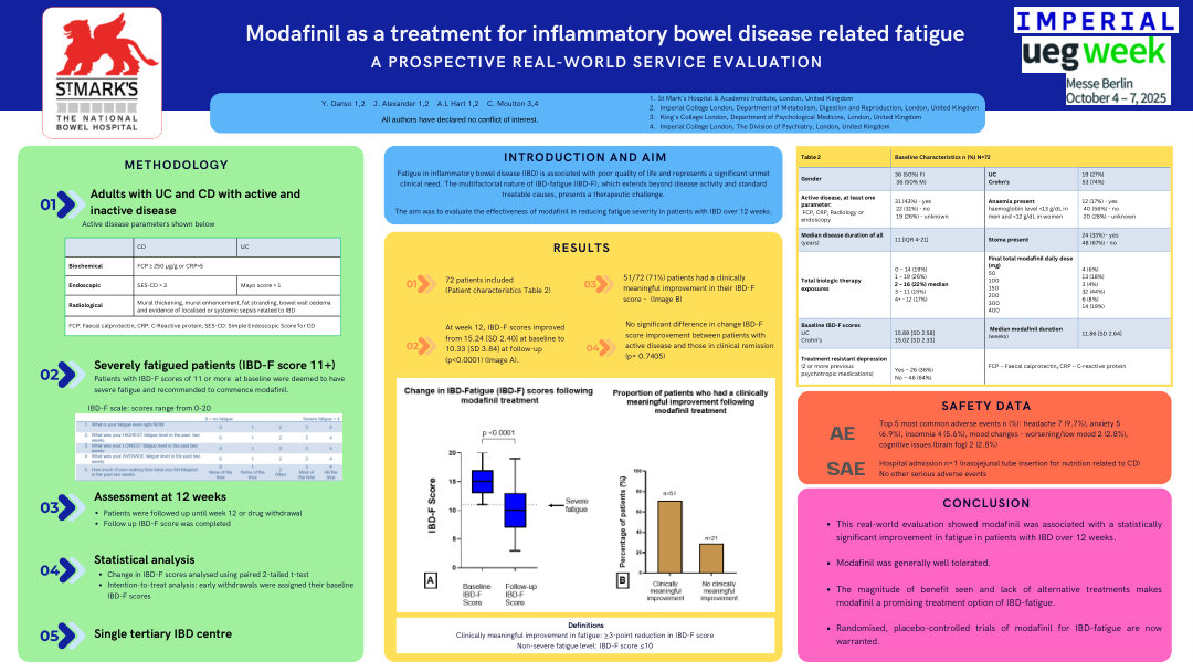 MODAFINIL AS A TREATMENT FOR  INFLAMMATORY BOWEL DISEASE RELATED FATIGUE: A PROSPECTIVE REAL-WORLD SERVICE EVALUATION​