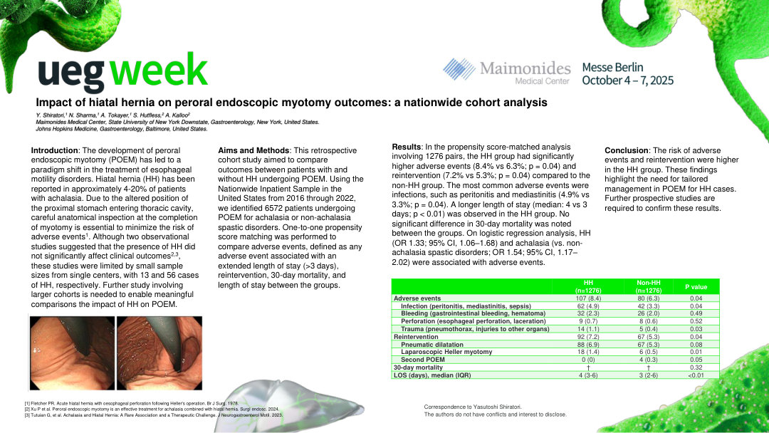 IMPACT OF HIATAL HERNIA ON PERORAL ENDOSCOPIC MYOTOMY OUTCOMES: A NATIONWIDE COHORT ANALYSIS