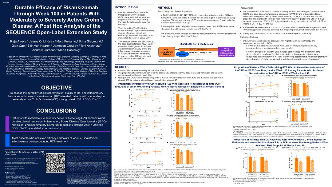 DURABLE EFFICACY OF RISANKIZUMAB THROUGH WEEK 100 IN PATIENTS WITH MODERATELY TO SEVERELY ACTIVE CROHN’S DISEASE: A POST HOC ANALYSIS FROM PART 2 OF THE SEQUENCE TRIAL