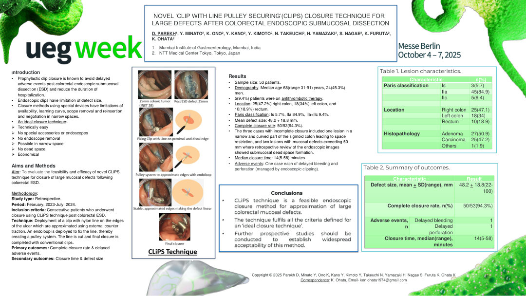 NOVEL ‘CLIP WITH LINE PULLEY SECURING’(CLIPS) CLOSURE TECHNIQUE FOR LARGE DEFECTS AFTER COLORECTAL ENDOSCOPIC SUBMUCOSAL DISSECTION