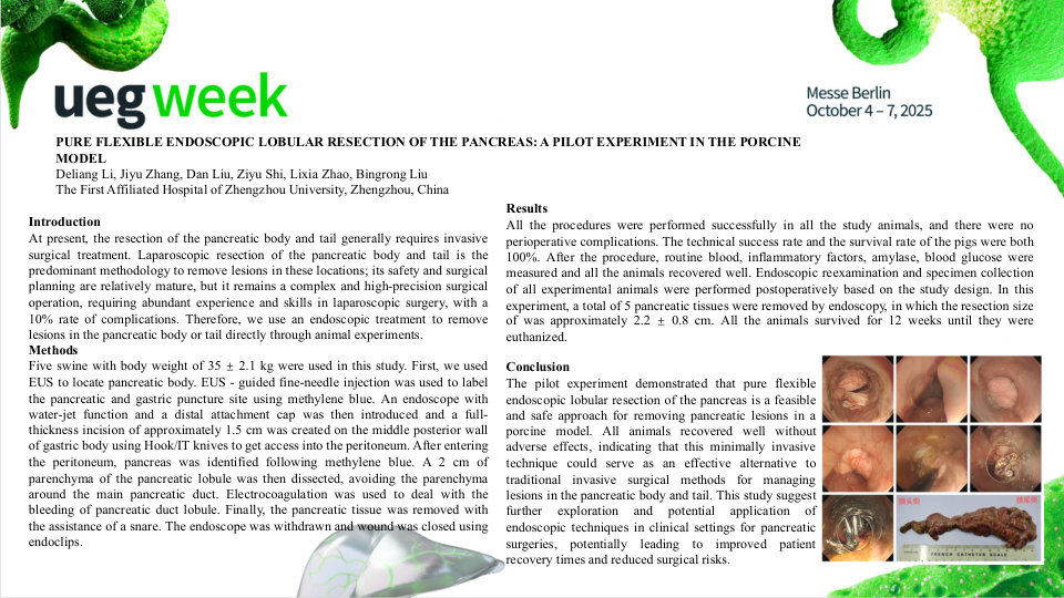 PURE FLEXIBLE ENDOSCOPIC LOBULAR RESECTION OF THE PANCREAS: A PILOT EXPERIMENT IN THE PORCINE MODEL