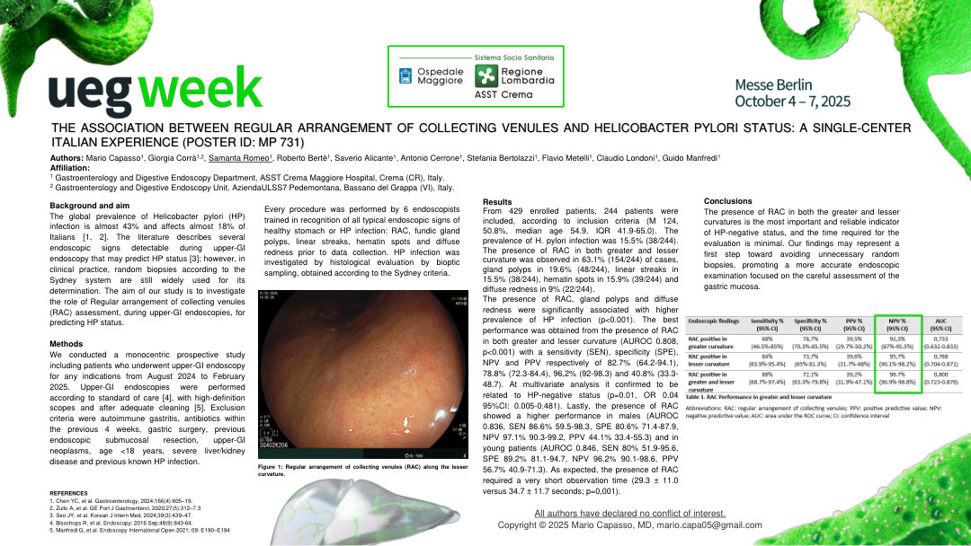 THE ASSOCIATION BETWEEN REGULAR ARRANGEMENT OF COLLECTING VENULES AND HELICOBACTER PYLORI STATUS: A SINGLE-CENTER ITALIAN EXPERIENCE