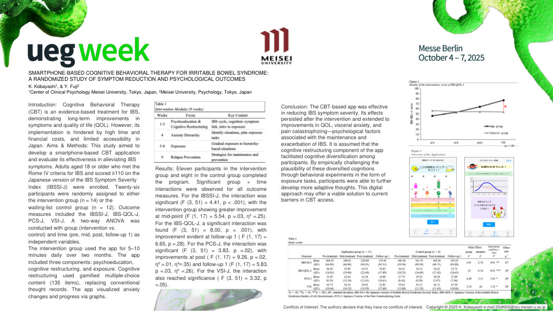 SMARTPHONE-BASED COGNITIVE BEHAVIORAL THERAPY FOR IRRITABLE BOWEL SYNDROME: A RANDOMIZED STUDY OF SYMPTOM REDUCTION AND PSYCHOLOGICAL OUTCOMES