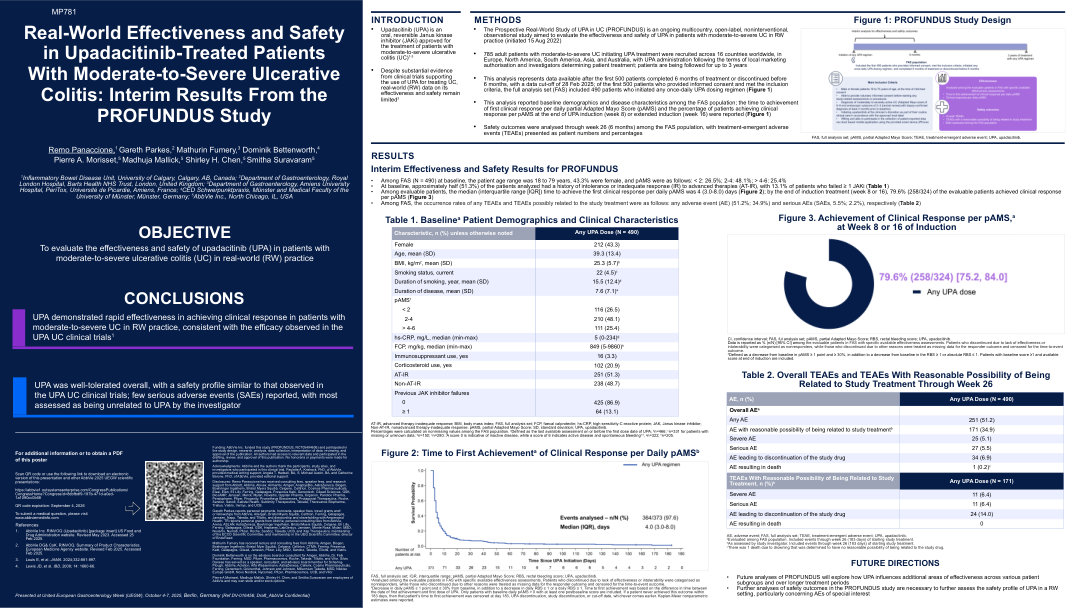 REAL-WORLD EFFECTIVENESS AND SAFETY IN UPADACITINIB-TREATED PATIENTS WITH MODERATE-TO-SEVERE ULCERATIVE COLITIS: INTERIM RESULTS FROM THE PROFUNDUS STUDY