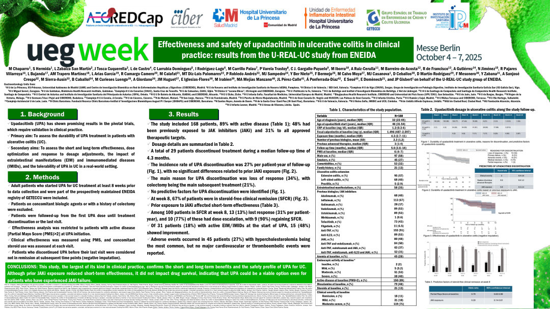 EFFECTIVENESS AND SAFETY OF UPADACITINIB IN ULCERATIVE COLITIS IN CLINICAL PRACTICE: RESULTS FROM THE U-REAL-UC STUDY FROM ENEIDA