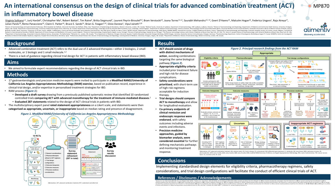 AN INTERNATIONAL CONSENSUS ON THE DESIGN OF CLINICAL TRIALS FOR ADVANCED COMBINATION TREATMENT (ACT) IN INFLAMMATORY BOWEL DISEASE