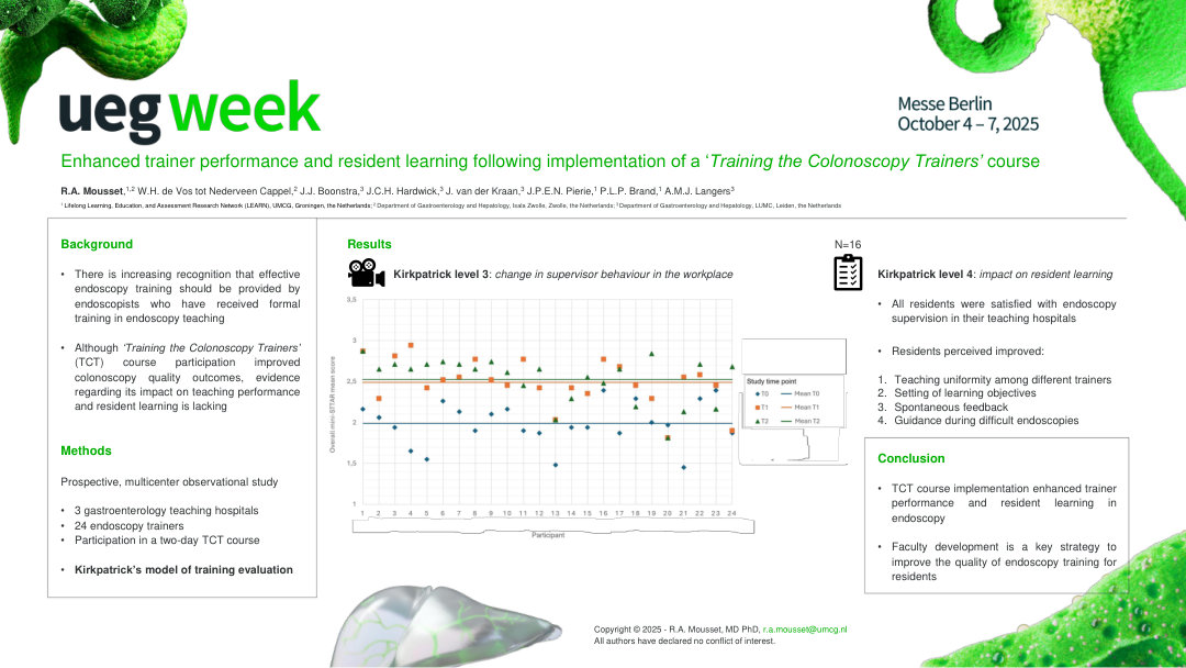 ENHANCED TRAINER PERFORMANCE AND RESIDENT LEARNING FOLLOWING IMPLEMENTATION OF A TRAINING THE COLONOSCOPY TRAINERS COURSE