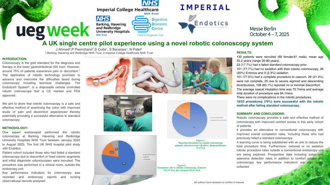 A UK SINGLE CENTRE PILOT STUDY USING A NOVEL ROBOTIC INCHWORM COLONOSCOPY SYSTEM