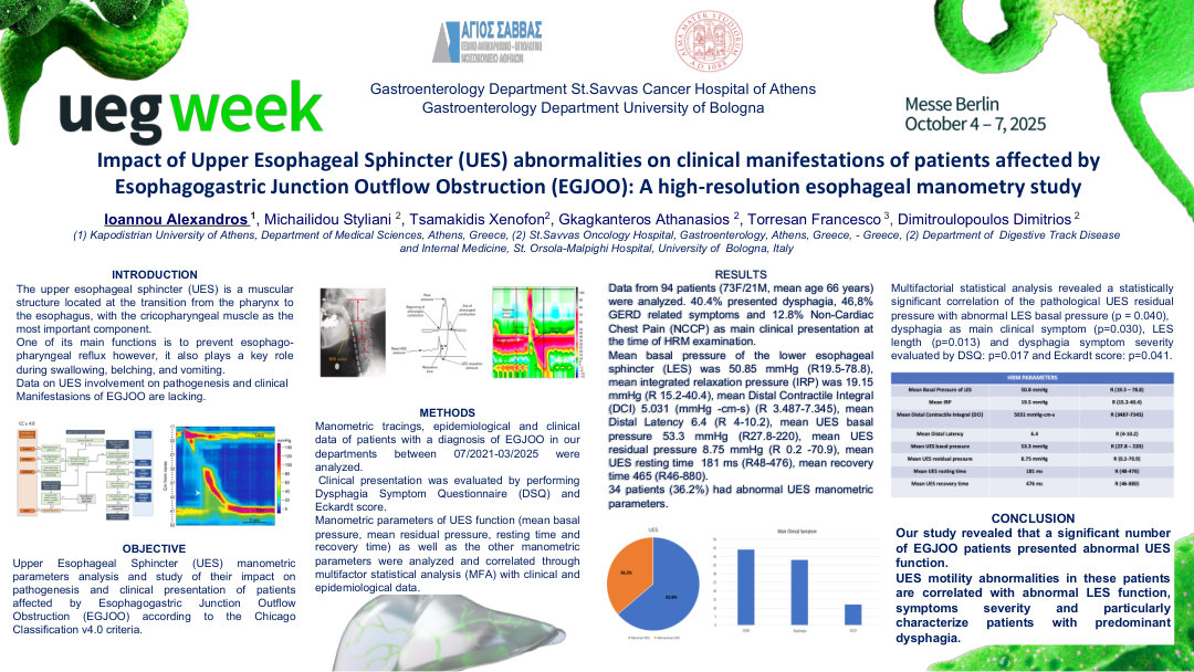 IMPACT OF UPPER ESOPHAGEAL SPHINCTER (UES) ABNORMALITIES ON CLINICAL MANIFESTATIONS OF PATIENTS AFFECTED BY ESOPHAGOGASTRIC JUNCTION OUTFLOW OBSTRUCTION (EGJOO): A HIGH-RESOLUTION ESOPHAGEAL MANOMETRY STUDY