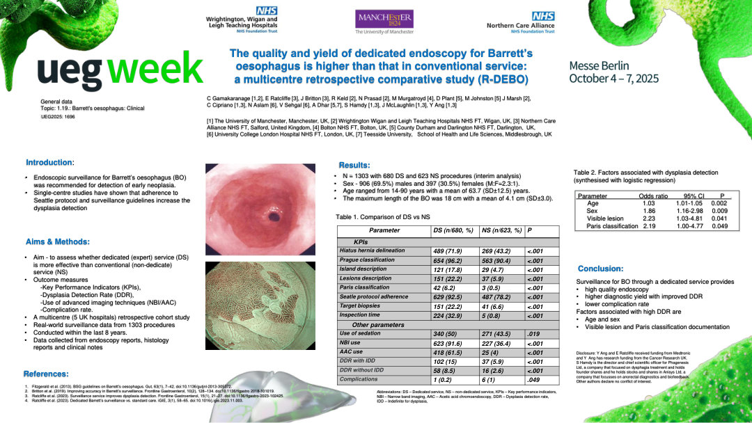 THE QUALITY AND YIELD OF DEDICATED ENDOSCOPY FOR BARRETT’S OESOPHAGUS IS HIGHER THAN THAT IN CONVENTIONAL SERVICE: A MULTICENTRE RETROSPECTIVE COMPARATIVE STUDY