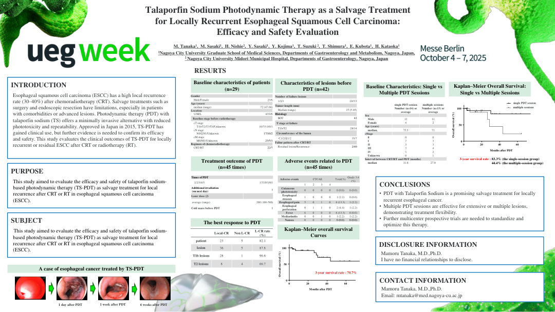TALAPORFIN SODIUM PHOTODYNAMIC THERAPY AS A SALVAGE TREATMENT FOR LOCALLY RECURRENT ESOPHAGEAL SQUAMOUS CELL CARCINOMA: EFFICACY AND SAFETY EVALUATION