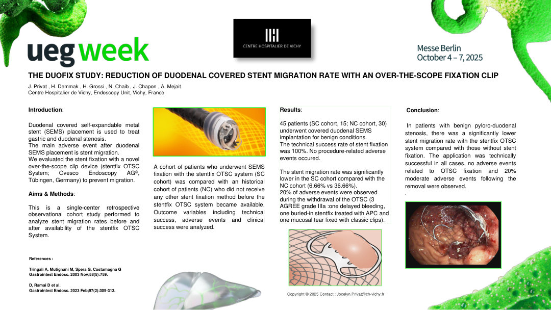 THE DUOFIX STUDY: REDUCTION OF DUODENAL COVERED STENT MIGRATION RATE WITH AN OVER-THE-SCOPE FIXATION CLIP