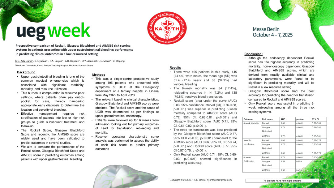 PROSPECTIVE COMPARISON OF ROCKALL, GLASGOW BLATCHFORD AND AIMS65 RISK SCORING SYSTEMS IN PATIENTS PRESENTING WITH UPPER GASTROINTESTINAL BLEEDING: PERFORMANCE IN PREDICTING CLINICAL OUTCOMES IN A LOW-RESOURCED SETTING