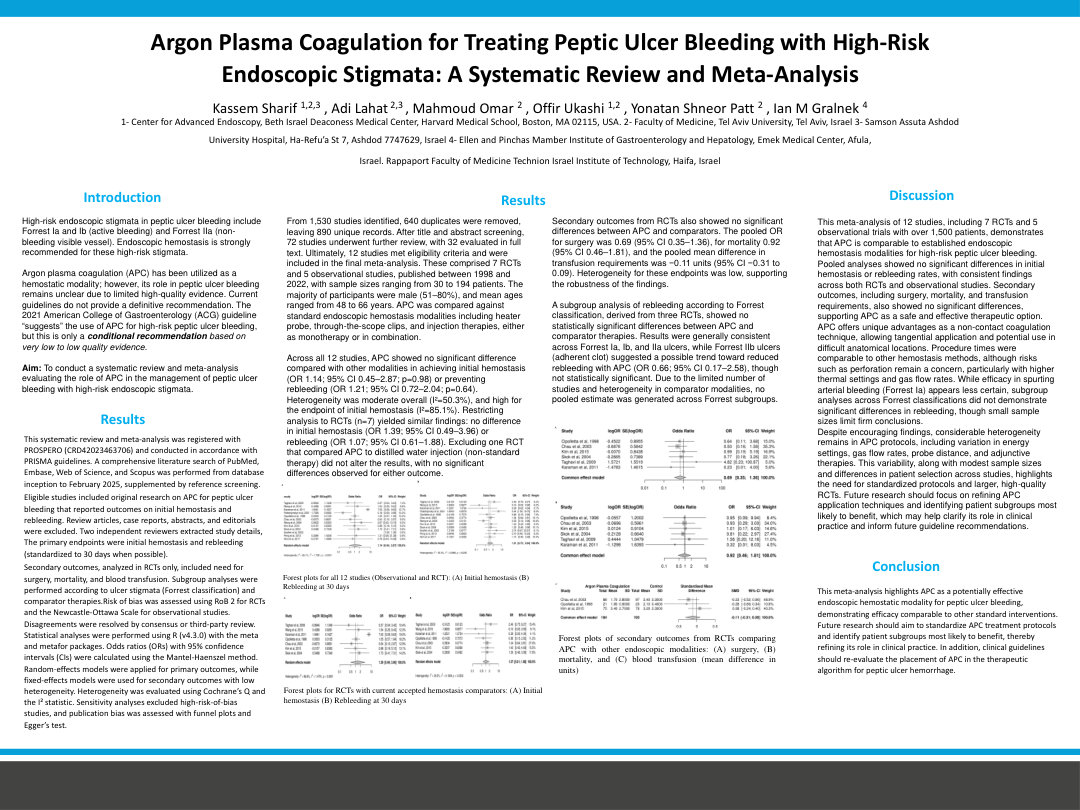 ARGON PLASMA COAGULATION FOR TREATING HIGH-RISK ENDOSCOPIC STIGMATA OF PEPTIC ULCER BLEEDING: A SYSTEMATIC REVIEW AND META-ANALYSIS