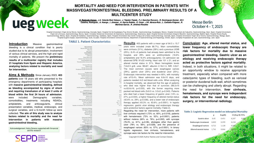 MORTALITY AND NEED FOR INTERVENTION IN PATIENTS WITH MASSIVE GASTROINTESTINAL BLEEDING. PRELIMINARY RESULTS OF A MULTICENTER STUDY