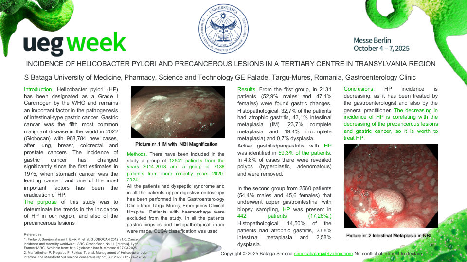 INCIDENCE OF HELICOBACTER PYLORI AND PRECANCEROUS LESIONS IN A TERTIARY CENTRE IN TRANSYLVANIA REGION