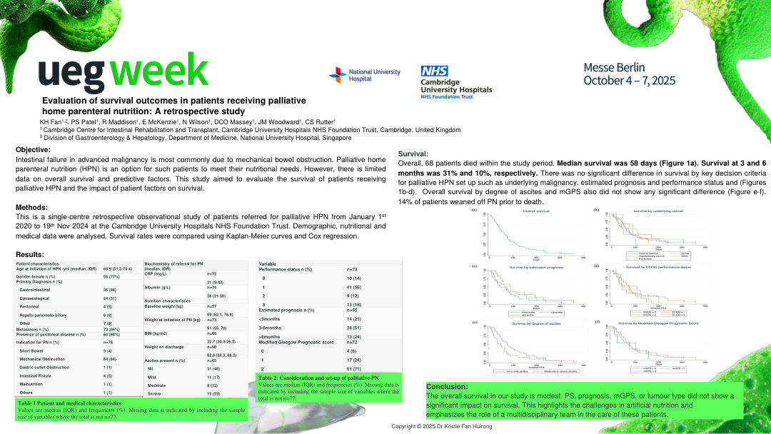 EVALUATION OF SURVIVAL OUTCOMES IN PATIENTS RECEIVING PALLIATIVE HOME PARENTERAL NUTRITION: RESULTS FROM A UK TERTIARY REFERRAL CENTRE