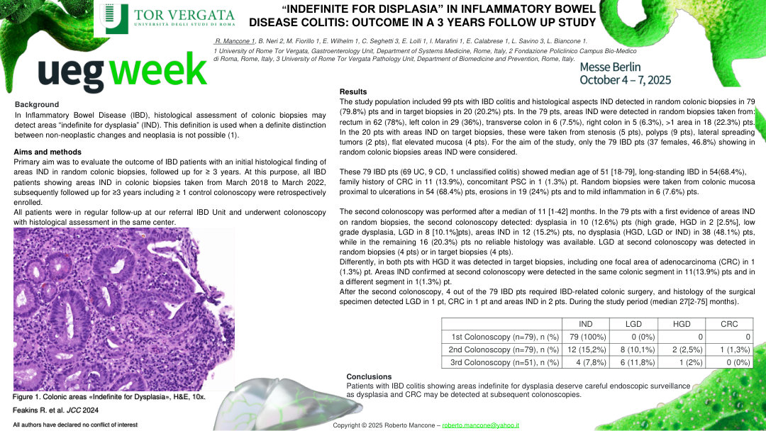 “INDEFINITE FOR DISPLASIA” IN INFLAMMATORY BOWEL DISEASE COLITS: OUTCOME IN A 3 YEARS FOLLOW UP STUDY
