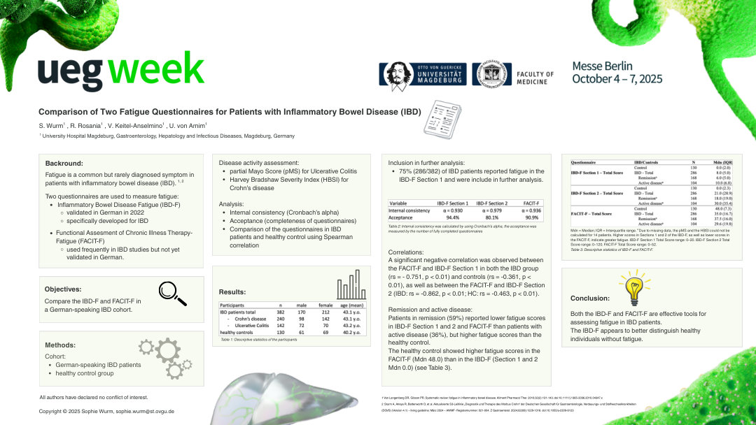 COMPARISON OF TWO FATIGUE QUESTIONNAIRES FOR PATIENTS WITH INFLAMMATORY BOWEL DISEASE (IBD)