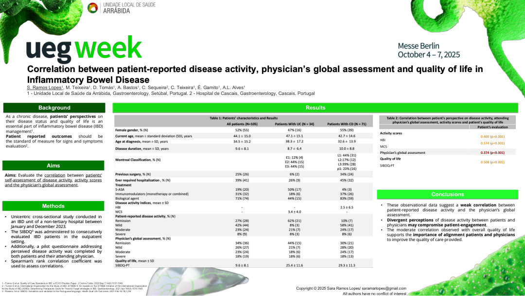 CORRELATION BETWEEN PATIENT-REPORTED DISEASE ACTIVITY, PHYSICIAN’S GLOBAL ASSESSMENT AND QUALITY OF LIFE IN INFLAMMATORY BOWEL DISEASE