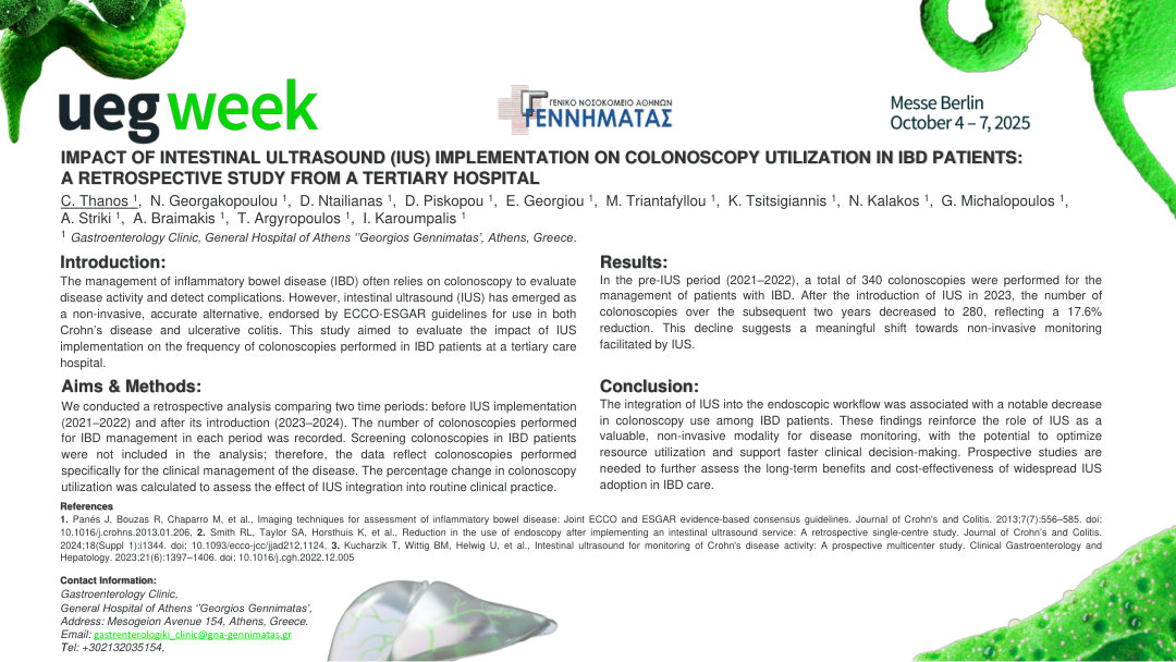 IMPACT OF INTESTINAL ULTRASOUND (IUS) IMPLEMENTATION ON COLONOSCOPY UTILIZATION IN IBD PATIENTS: A RETROSPECTIVE STUDY FROM A TERTIARY HOSPITAL