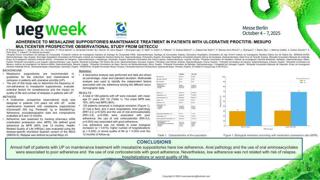 ADHERENCE TO MESALAZINE SUPPOSITORIES MAINTENANCE TREATMENT IN PATIENTS WITH ULCERATIVE PROCTITIS: MESUPO MULTICENTER PROSPECTIVE OBSERVATIONAL STUDY FROM GETECCU