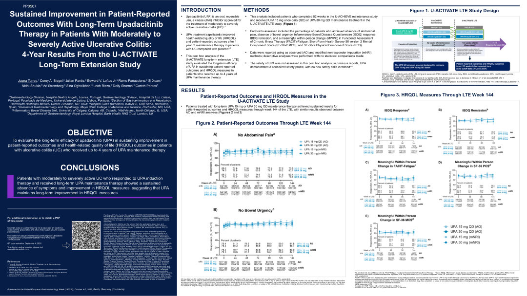 SUSTAINED IMPROVEMENT IN PATIENT-REPORTED OUTCOMES WITH LONG-TERM UPADACITINIB THERAPY IN PATIENTS WITH MODERATELY TO SEVERELY ACTIVE ULCERATIVE COLITIS: 4-YEAR RESULTS FROM THE U-ACTIVATE LONG-TERM EXTENSION STUDY