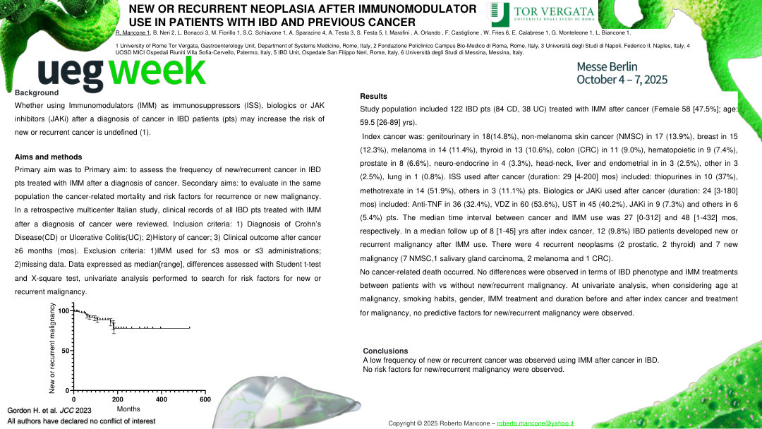 NEW OR RECCURRENT NEOPLASIA AFTER IMMUNOMODULATORS USE IN PATIENTS WITH INFLAMMATORY BOWEL DISEASE AND PREVIOUS CANCER