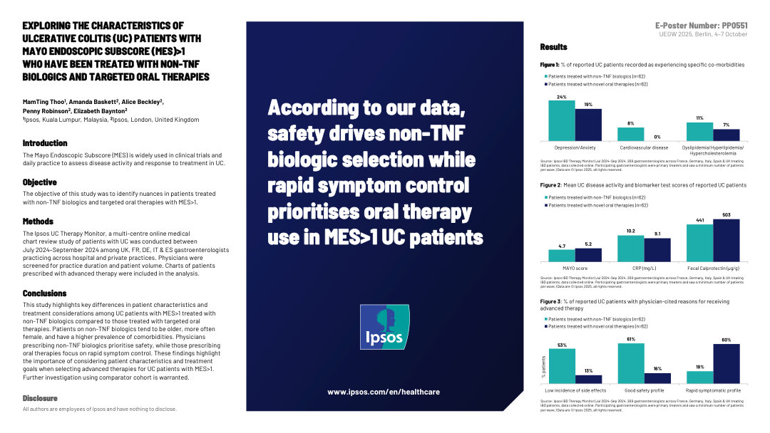 EXPLORING THE CHARACTERISTICS OF ULCERATIVE COLITIS (UC) PATIENTS WITH MAYO ENDOSCOPIC SUBSCORE (MES) &GT; 1 WHO HAVE BEEN TREATED WITH NON-TNF BIOLOGICS AND TARGETED ORAL THERAPIES
