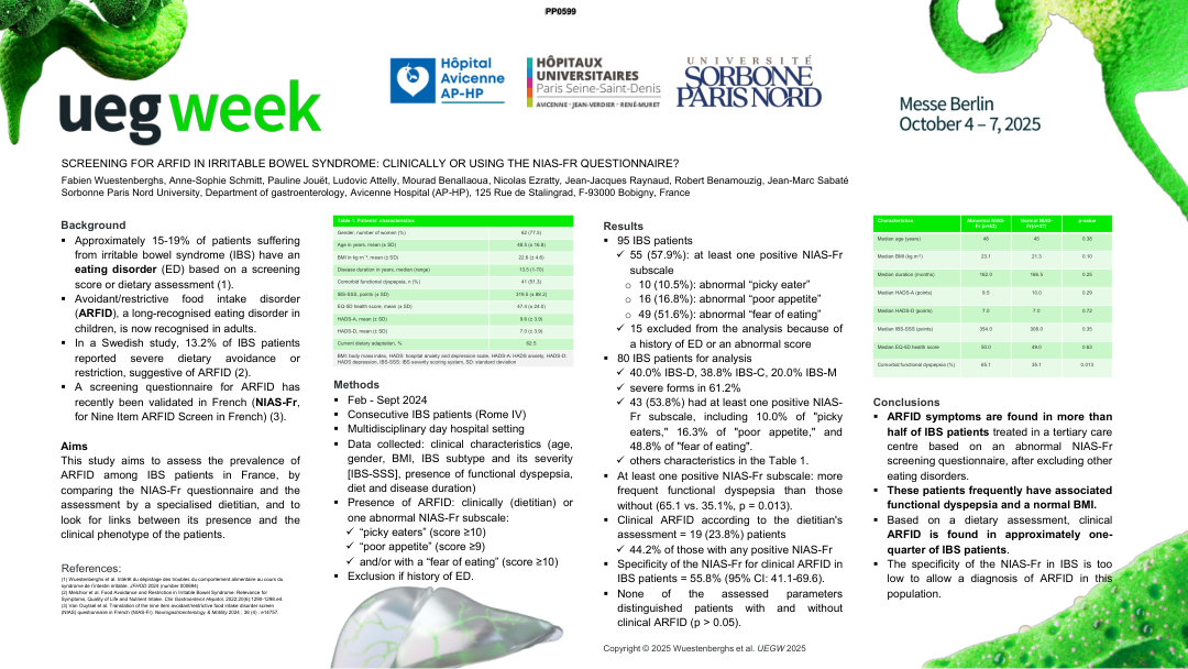 SCREENING FOR ARFID IN IRRITABLE BOWEL SYNDROME: CLINICALLY OR USING THE NIAS-FR QUESTIONNAIRE?