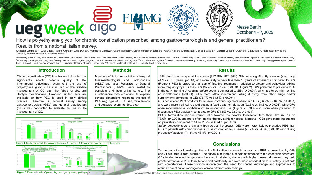 HOW IS POLYETHYLENE GLYCOL PRESCRIBED FOR CHRONIC CONSTIPATION AMONG GASTROENTEROLOGISTS AND GENERAL PRACTITIONERS? RESULTS FROM A NATIONAL ITALIAN SURVEY