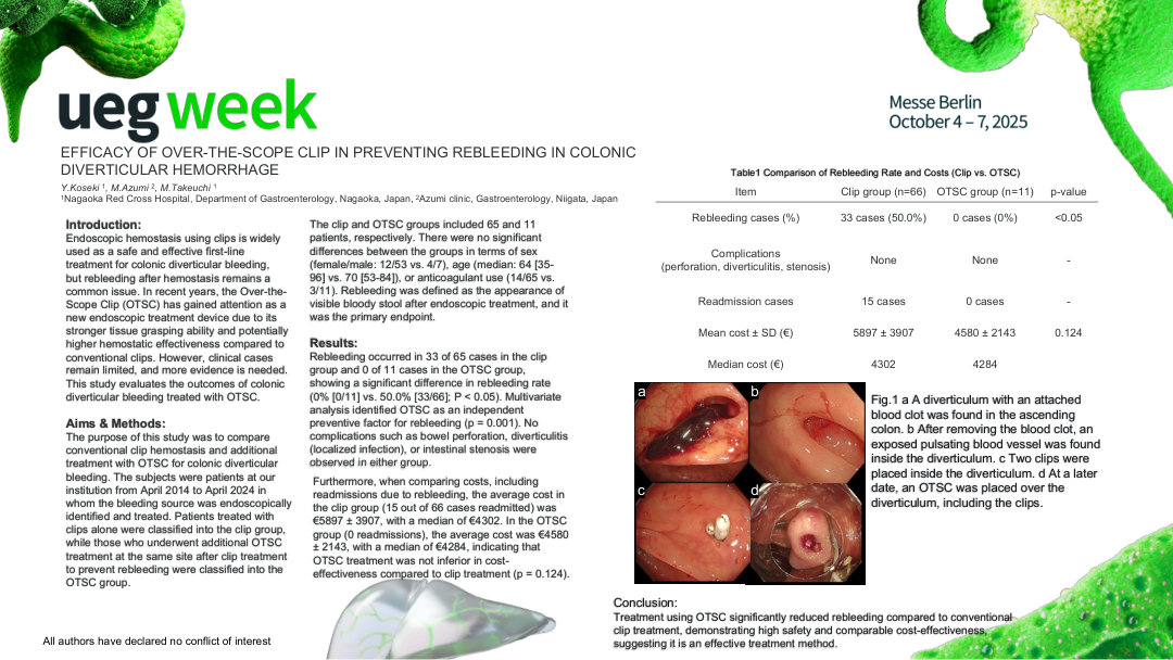 EFFICACY OF OVER-THE-SCOPE CLIP IN PREVENTING REBLEEDING IN COLONIC DIVERTICULAR HEMORRHAGE