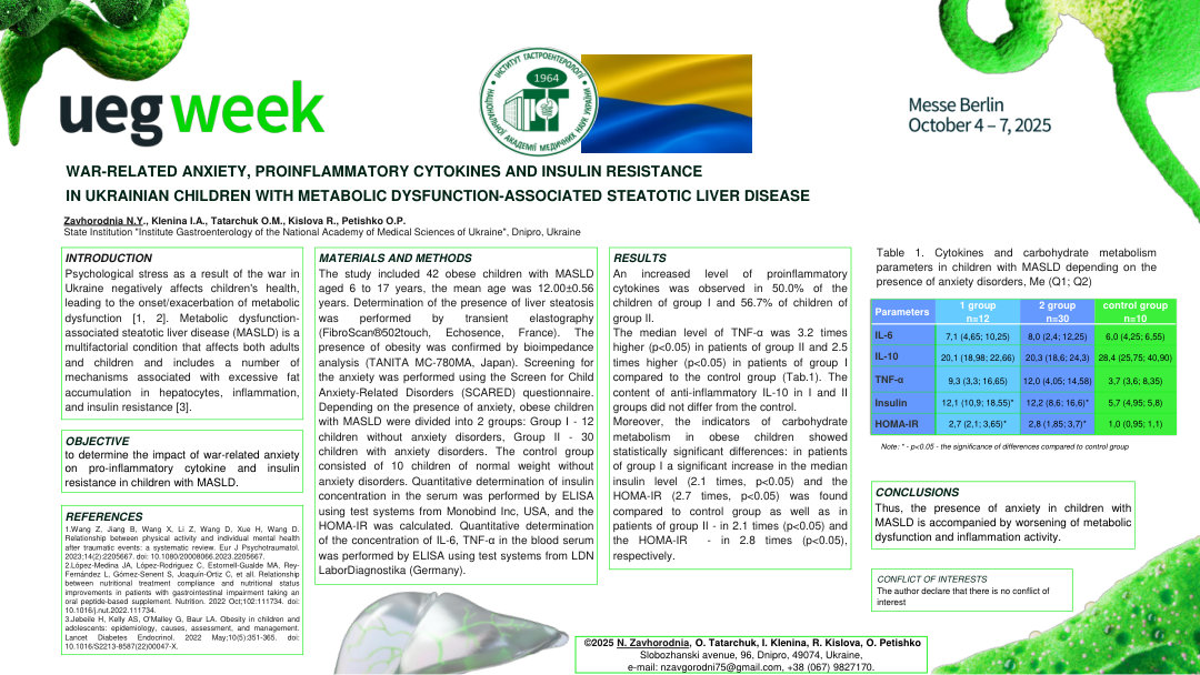 WAR-RELATED ANXIETY, PROINFLAMMATORY CYTOKINES AND INSULIN RESISTANCE IN UKRAINIAN CHILDREN WITH METABOLIC DYSFUNCTION-ASSOCIATED STEATOTIC LIVER DISEASE