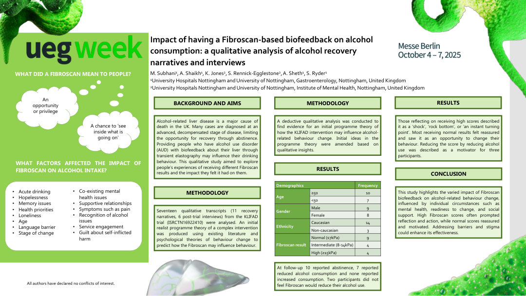 IMPACT OF HAVING A FIBROSCAN-BASED BIOFEEDBACK ON ALCOHOL CONSUMPTION: A QUALITATIVE ANALYSIS OF ALCOHOL RECOVERY NARRATIVES AND INTERVIEWS
