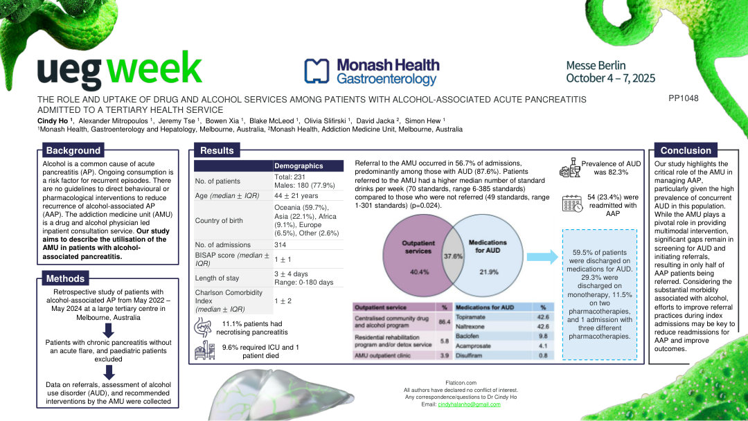 THE ROLE AND UPTAKE OF DRUG AND ALCOHOL SERVICES AMONG PATIENTS WITH ALCOHOL-ASSOCIATED ACUTE PANCREATITIS ADMITTED TO A TERTIARY HEALTH SERVICE